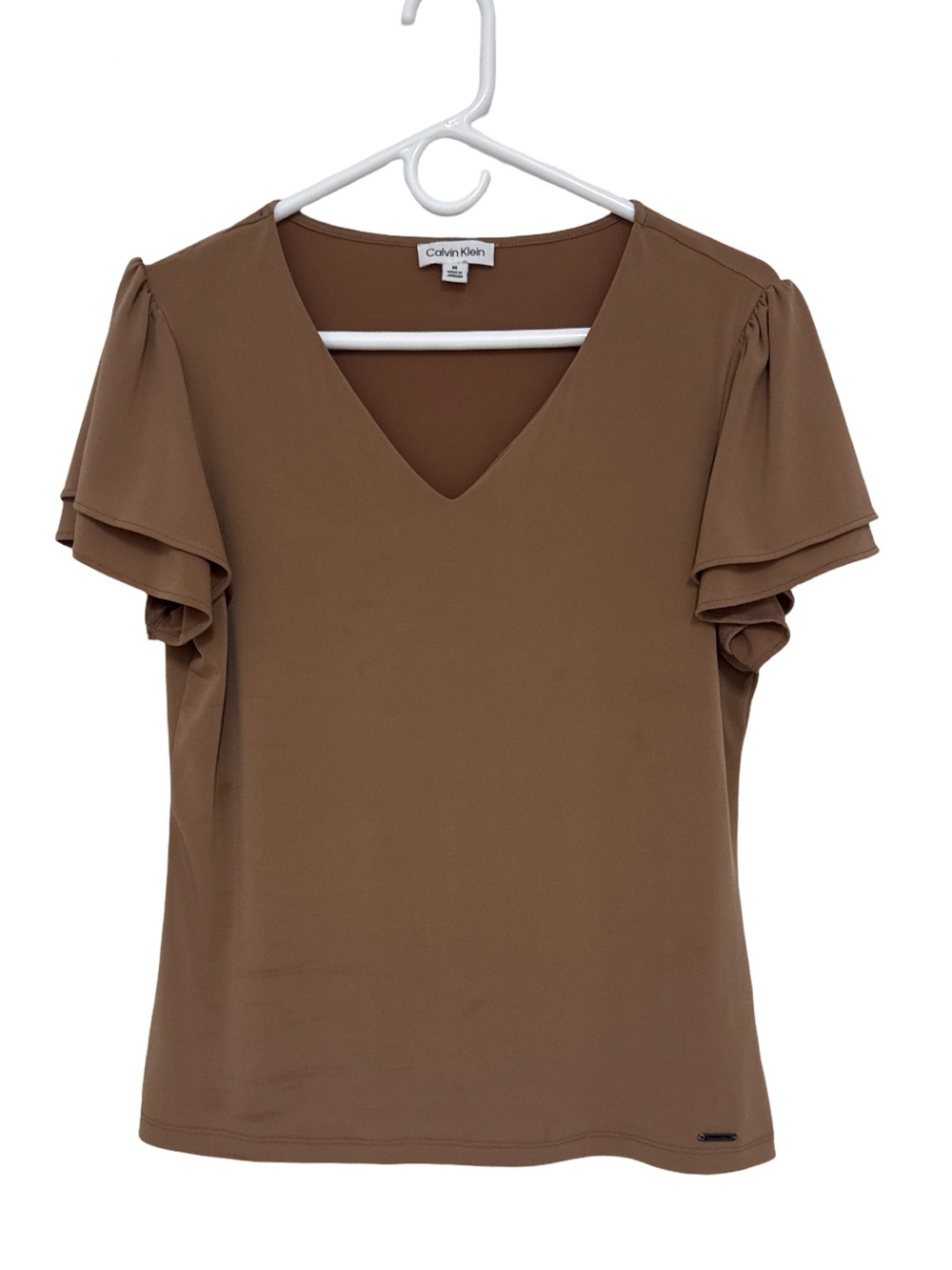 Calvin Klein Brown V-Neck Short Sleeve Blouse